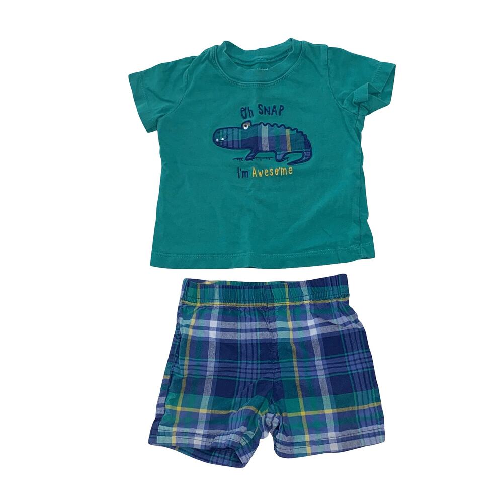 CARTER'S Cotton Green Alligator shirt and short Baby Outfit Set Size 12m